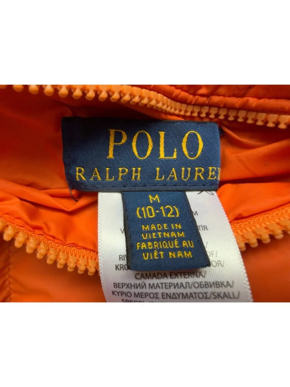 Polo Ralph Lauren Boys Reversible Coat Size M 10-12 Puffer Jacket Orange / Navy